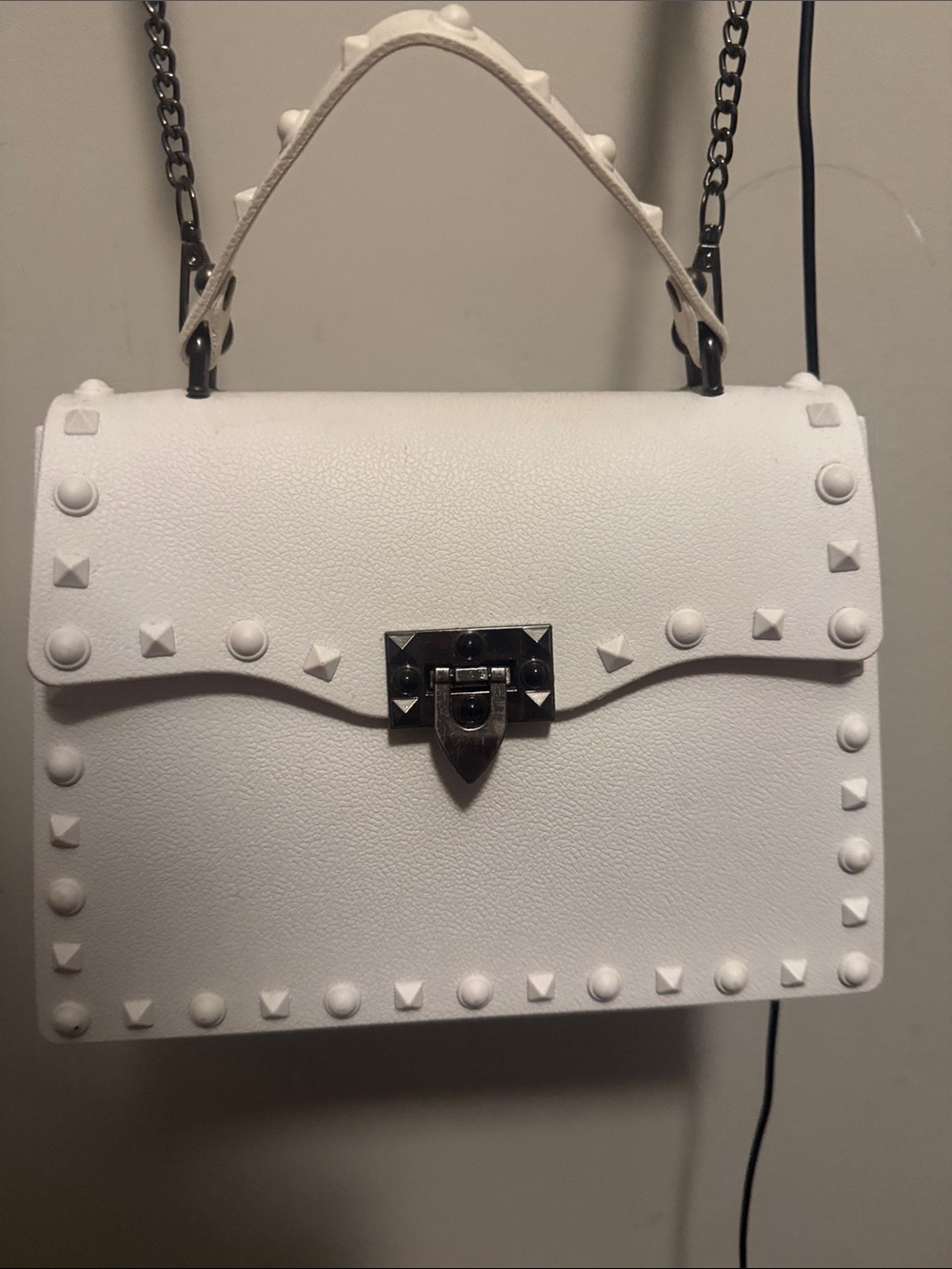 White Studded Top-Handle Shoulder Bag - Womens